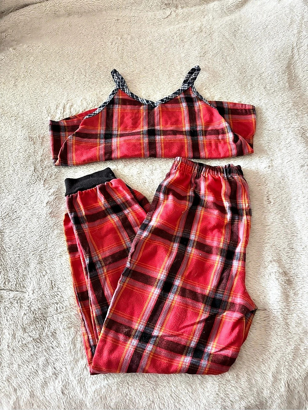 T & B Girls Plaid Matching Set Red & Black Girls M (8-10)